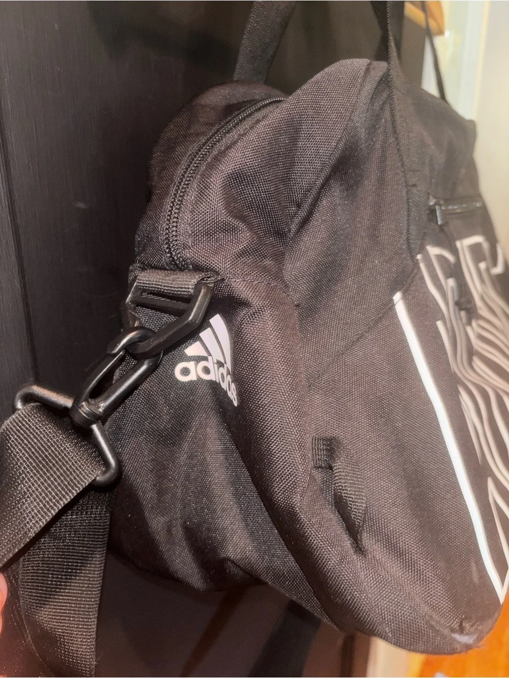 Adidas Black Duffel Gym Bag Large White Logo Shoulder Strap